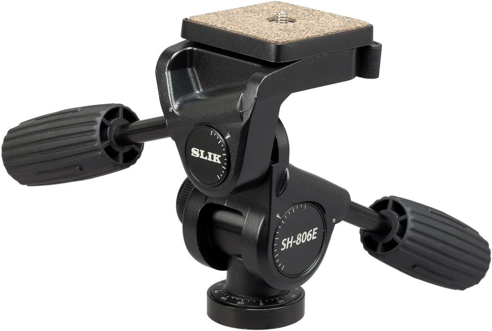 SLIK SH-806E 3-Way Pan/Tilt Head with Quick Release - Supports 12 lbs (5.4 kg), Black (618-806)