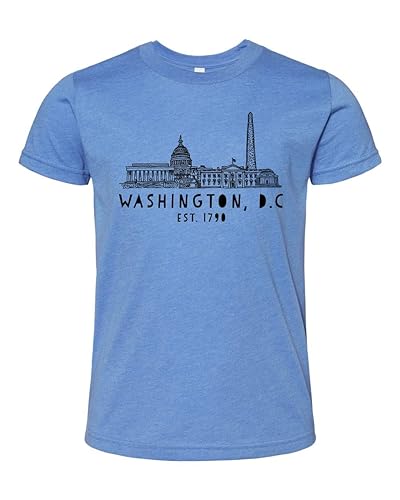 Washington DC Skyline, Graphic Kids' Tee, Unisex Kids' T Shirt, Shirts with Sayings, Columbia Blue or Lavender (S, Columbia Blue)