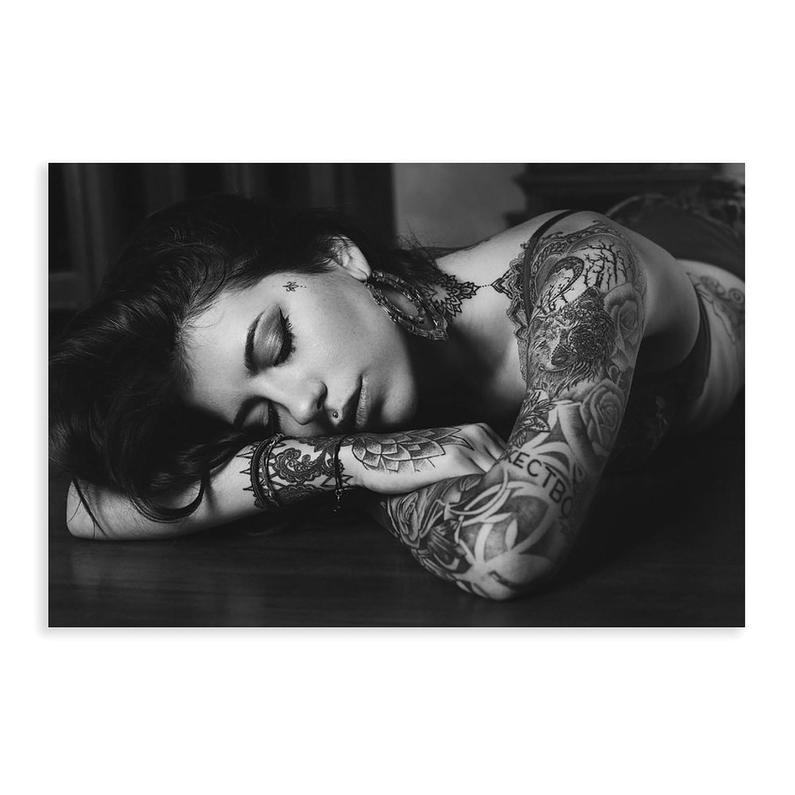 Sexy Girl Tattoo Poster Canvas Painting Print Wall Art Modern Living Room Office Bedroom Room Aesthetics Decoration 30x20inch(75x50cm) Unframe-style