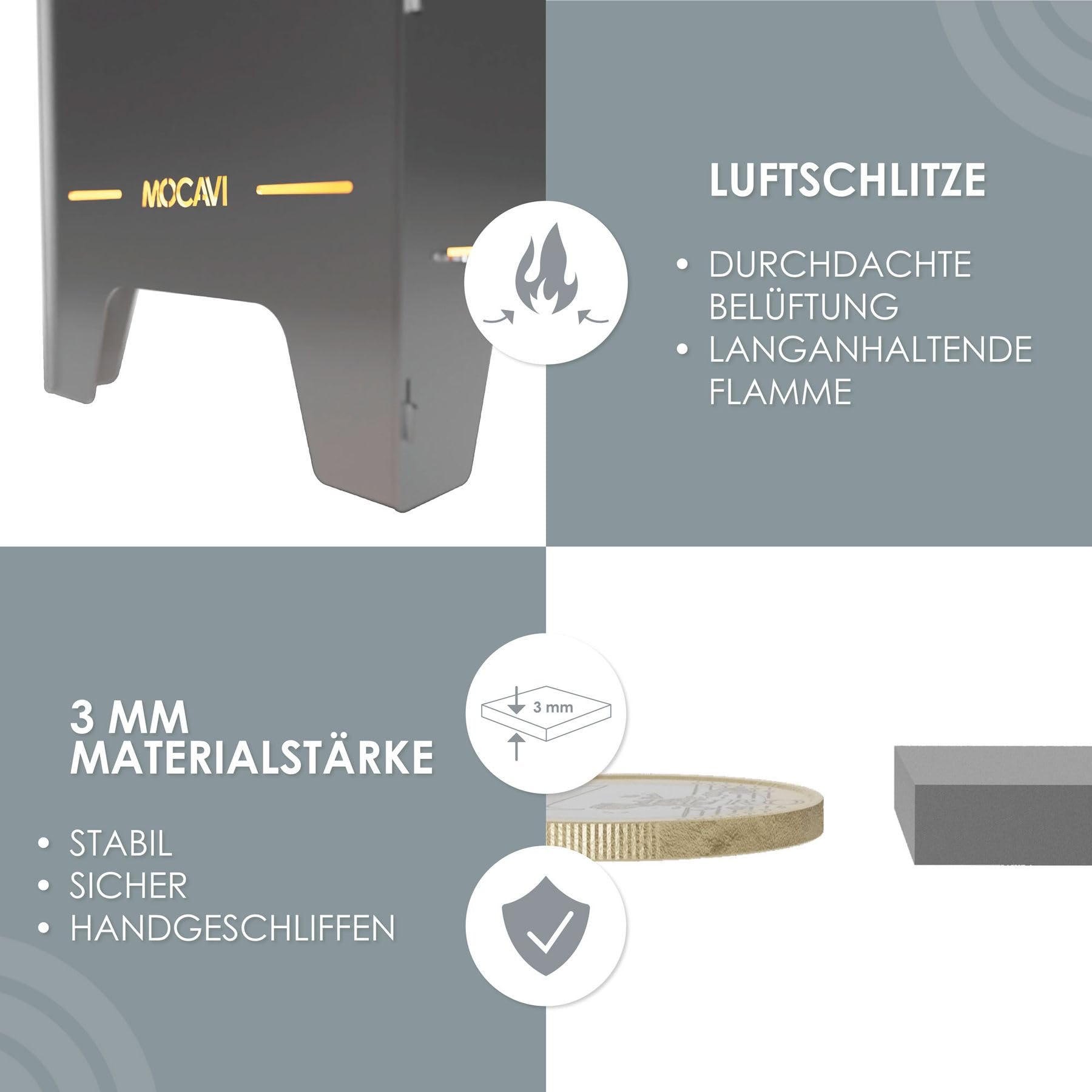 MOCAVI Feuertonne Grillen 73 cm | 3 mm Stahl personalisiert Feuerkorb Feuerschale sicher massiv robust Design-Feuerfass für Garten und Terrasse groß eckig Feuerstelle Outdoor hitzefest außen
