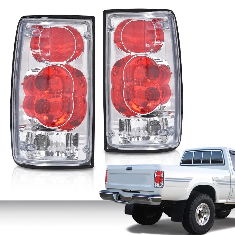 G-PLUS Tail Lights Brake Lamp w/Bulbs Compatible with Toyota Hilux Pickup Truck 1989-1995 8156089166, 8155089166, TO2800105, TO2801105 Clear Lens Chrome Housing LH&RH Luces TraserasAssembly