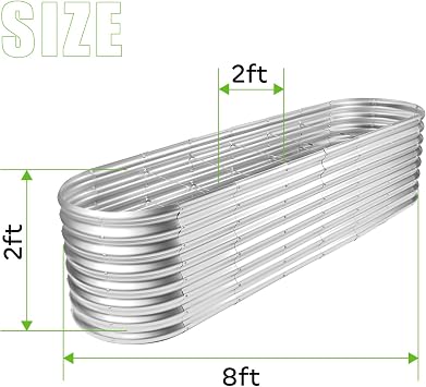 Land Guard 822ft Galvanized Raised Garden Bed Kit, Raised Garden Boxes Outdoor, Oval Metal Raised Garden Beds for Vegetables, Silver