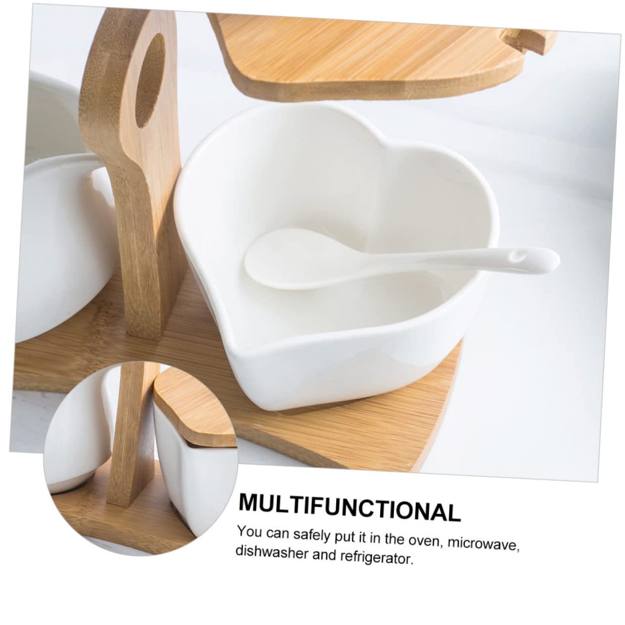 ULTECHNOVO Sucrier Céramique Blanc avec Pot à Lait et Set Rangement Cuisine avec Poignée en Bois Design Simple et Compatible Four Micro-ondes Décoration pour Maison