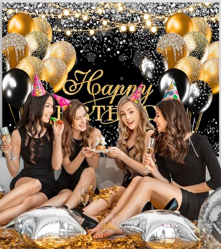 Fondo Fotográfico Black Gold 7x5ft para Fiesta miniatura 3