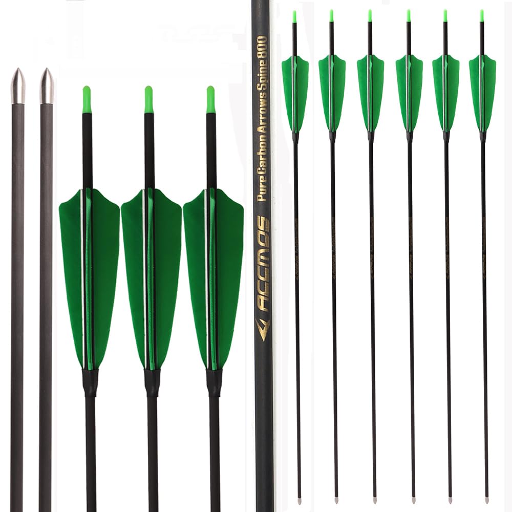 PHILOCS 12 pcs Archery Arrows, Spine 350 400 500 600 700 800 900 1000 1100 1300 1500 1800 ID 4.2 mm Gold Label Carbon Shaft for Hunting Shooting Practice (30inch,Spine 1500)