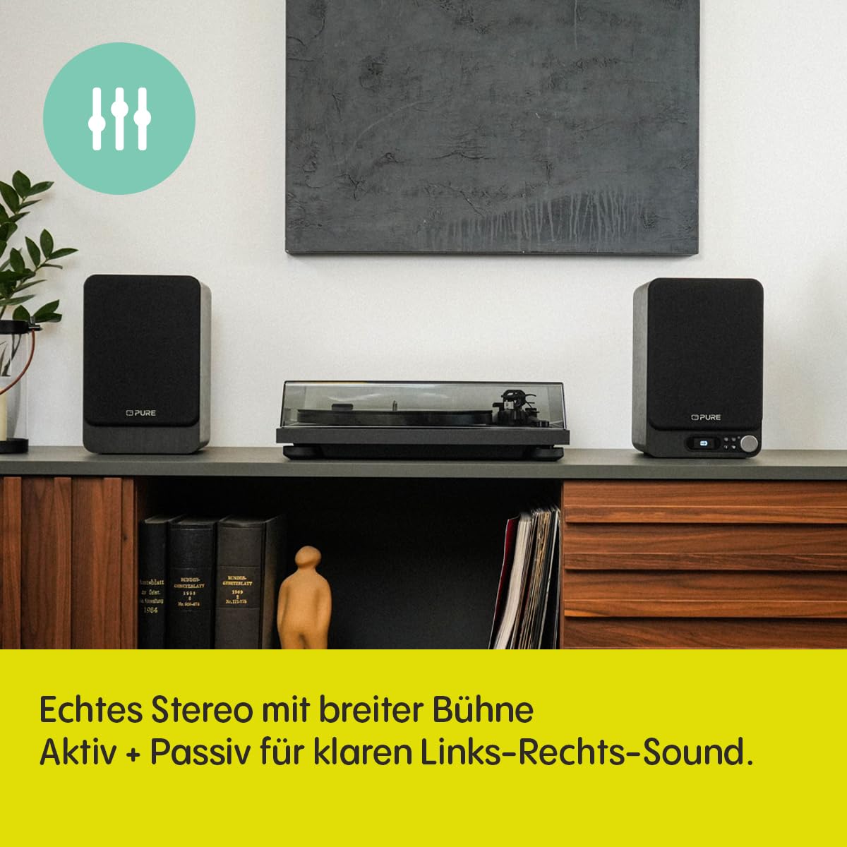 Pure Classic Active TV HiFi Radio Soundsystem mit Echtem Stereo, HDMI ARC, Bluetooth 5.3, DAB+ & FM Radio, USB-C Soundkarte, OLED Display, Fernbedienung, Schwarz