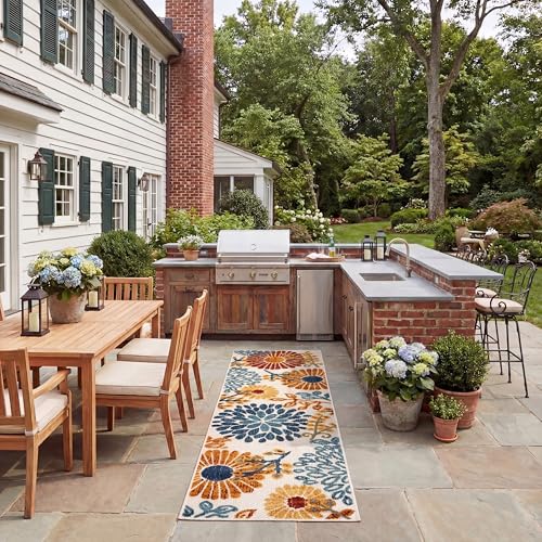 SAFAVIEH Washable Rug Outdoor Cabana Collection - 2 x 6 Runner Cream & Red Non-Shedding & Easy to Clean Ideal for Patio Backyard Mudroom (CBN832A)