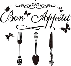 SUPERDANT Kitchen Wall Decals Bon Appetit French Vinyl Wall Stickers Tableware Wall Art Butterfly Sticker Decals Dining Wall Stickers Wall Decals for Dining Room Kitchen Wall Decoration