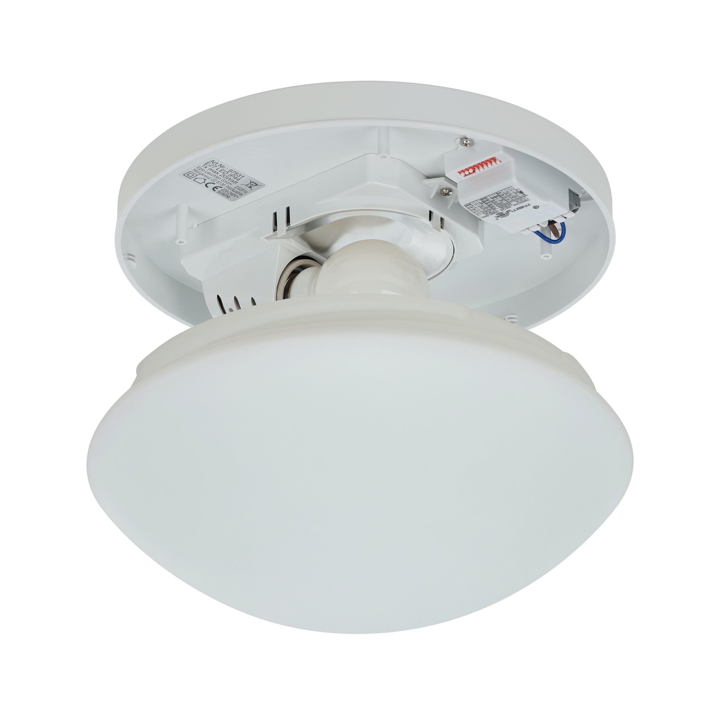 Eglo Lámpara de techo Bari-M, lámpara de techo con sensor de movimiento y sensor de luz diurna, lámpara para baño de vidrio y plástico en blanco, lámpara de pasillo para techo con casquillo E27, IP44