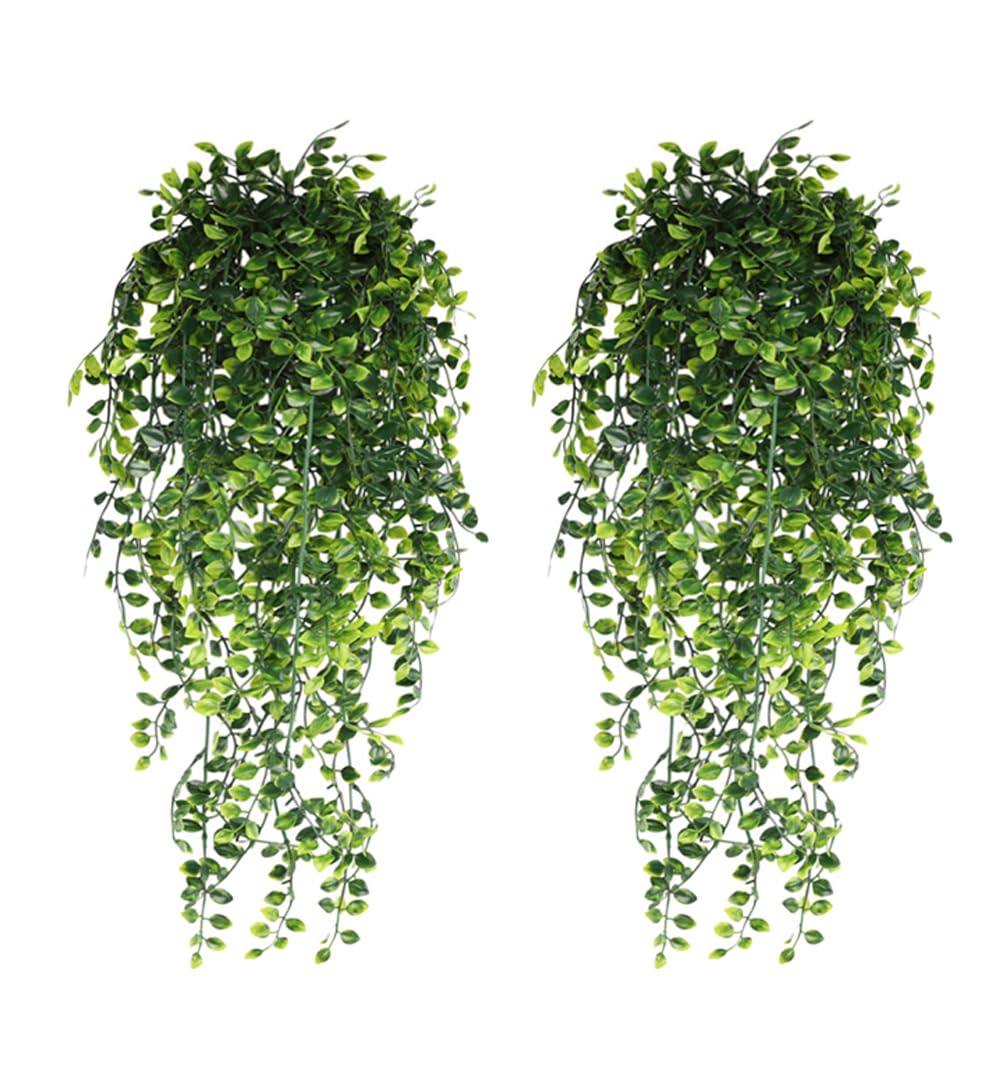 WEFUNXJ 2pcs Artificial Hanging Plants Fake Hanging Plant Faux Eucalyptus Leaf Greenery Vine Outdoor UV Resistant Plastic Plants Indoor Outdoor Home Shelf Office Decor
