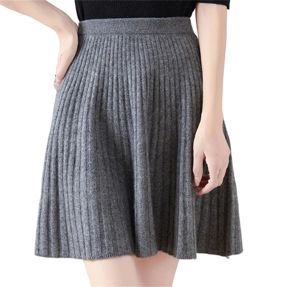 Womens Merino Wool Mini Business Skirts Solid A-Line Knitted Fashion Preppy Skirt