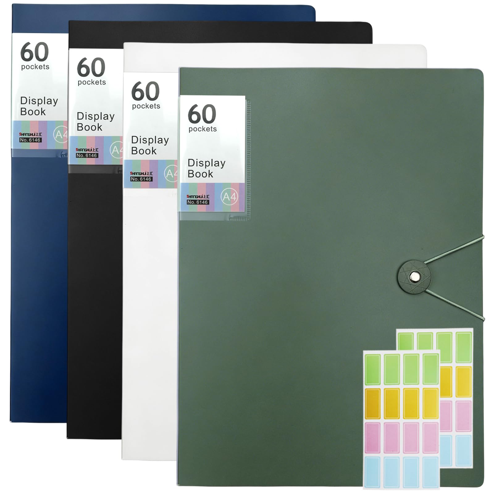 4PCS A4 Display Folders, Total 240 Pockets A4 Display Book Folder with Stickers Plastic Sleeves and Pockets Presentation Folders Document Project Folder for School and Offices B