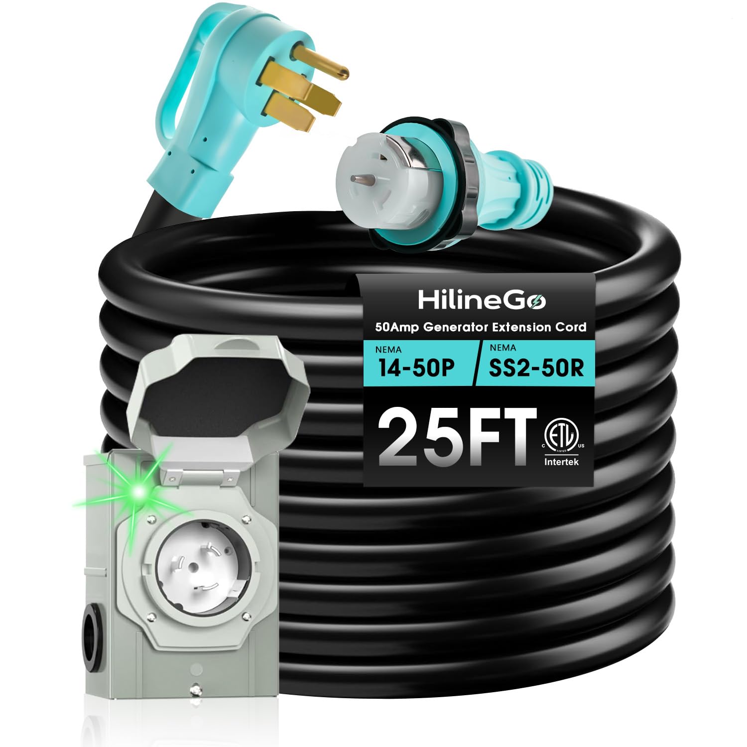 Amazon.com: HILINEGO 50 Amp Generator Cord 25FT and Power Inlet