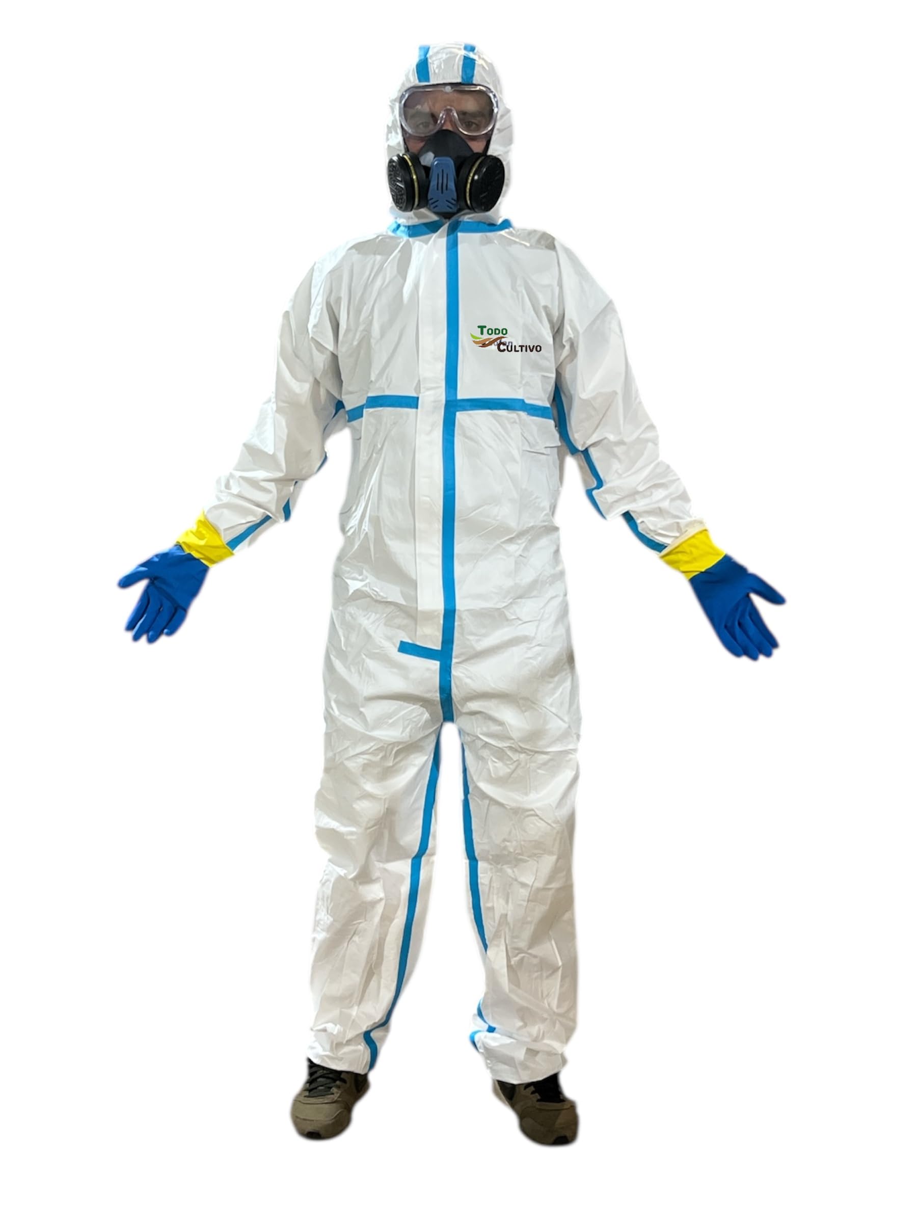 Todo Cultivo EPI COMPLETO fumigar tratamientos fitosanitarios. Equipo de protección individual para fumigaciones.(buzo capucha, gafas, máscara con filtros y guantes de látex) (XL)