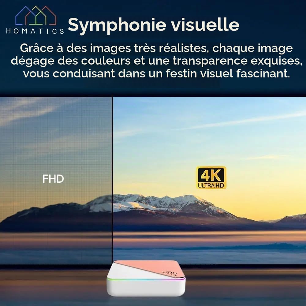 Homatics R Box R 4K Plus – Boîtier Android TV Certifié G00gle TV – 4 Go RAM / 32 Go ROM – Amlogic S905X4 – 4K HDR – Wi-FI 6 – Ethernet Gigabit – Dolby Atmos – Commande Vocale