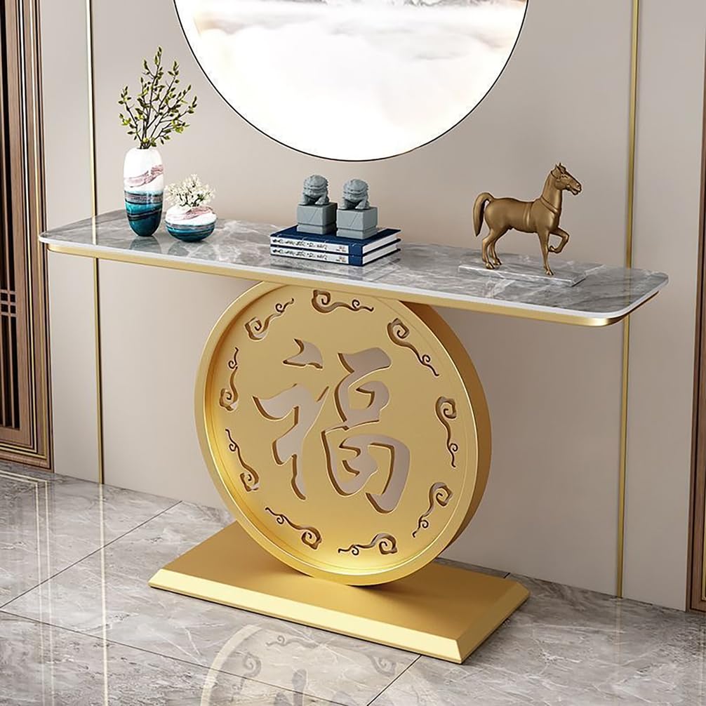 WYRNOBRX Coffee Tables for Living Room with Marble-Look Countertop Console Table for Entryway Entry Way Table Home Decor Metal Frame for Living Room, Kitchen, And Hallway,Gold/B,L160*H80*W30