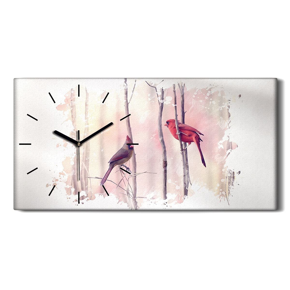 Horloge sur toile salon moderne oiseaux et branches décoration murale