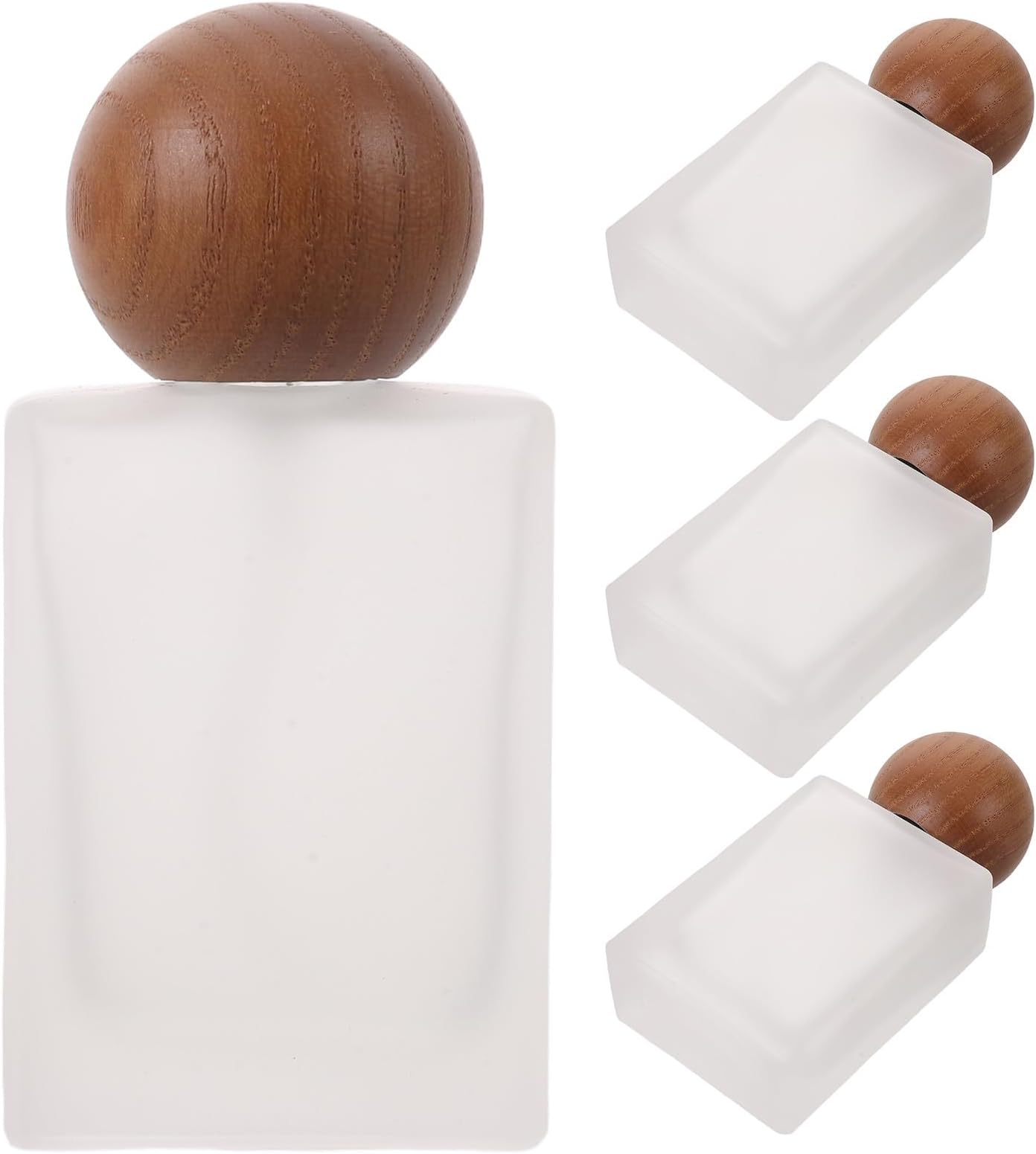 4pcs Perfume Refillable Bottle, Empty Glass Atomizer, Square Fragrance Dispenser with Wooden Top, 30ml for Home Or Outdoor Travel Transparent