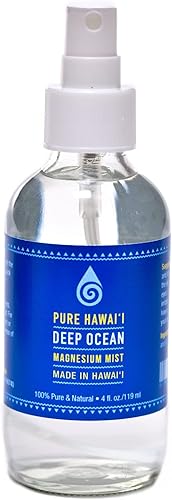 Kona Sea Salt Pure Hawaii Deep Ocean - Spray de magnesio 100% puro y natural, botella de 4 onzas, cloruro de magnesio puro, fabricado en Hawái
