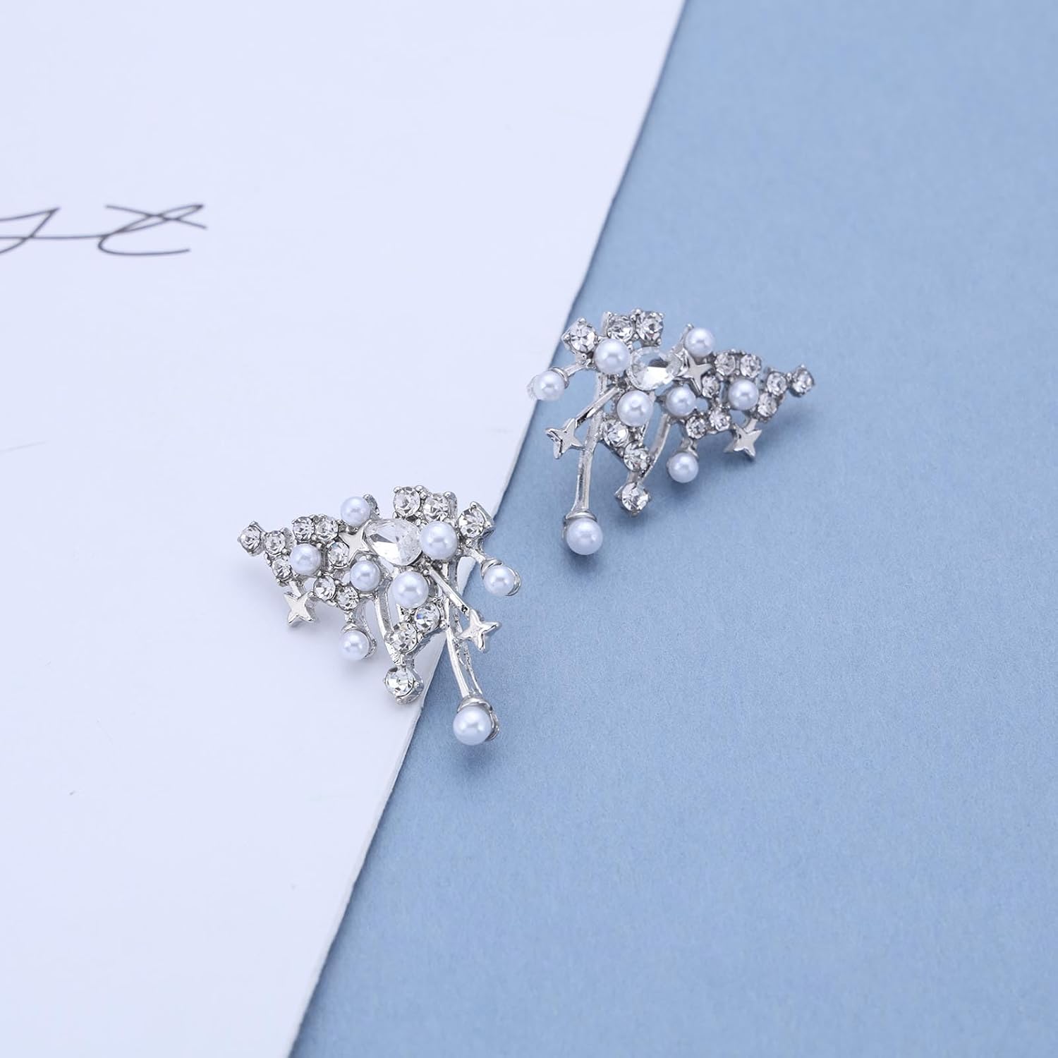 Vintage Crystal Pearl Stud Earrings Rhinestone Star Earrings Boho Pearl Crystal Earrings Crystal Cluster Earrings for Women - Image 6