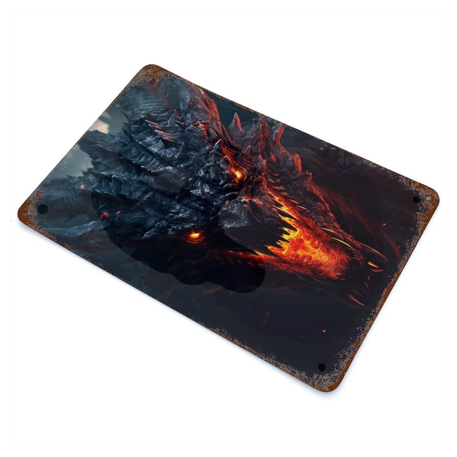 Scary Dragon 11.8"x7.9" Rustic Tin Plaque, Industrial Home Decor for Farmhouse, Kitchen And Entryway Decor