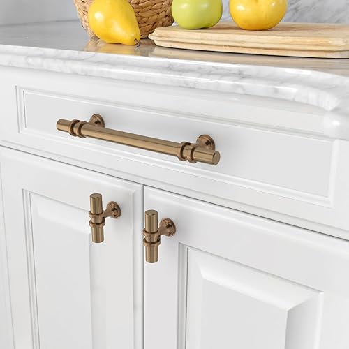 Miniatura 2 de Asidrama Paquete de 10 manijas de gabinete de cocina de bronce champán de 5 pulgadas (5.039 in), tiradores dorados para gabinetes de cocina, manijas