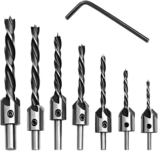 8 PCS Countersink Drill Bit Set, Woodworking Chamfer Counter Sinker Drill Bits 3-Pointed High Speed Steel Drill Bits with One L-Wrench for Wood Tools Sets Drilling Chamfer Punch