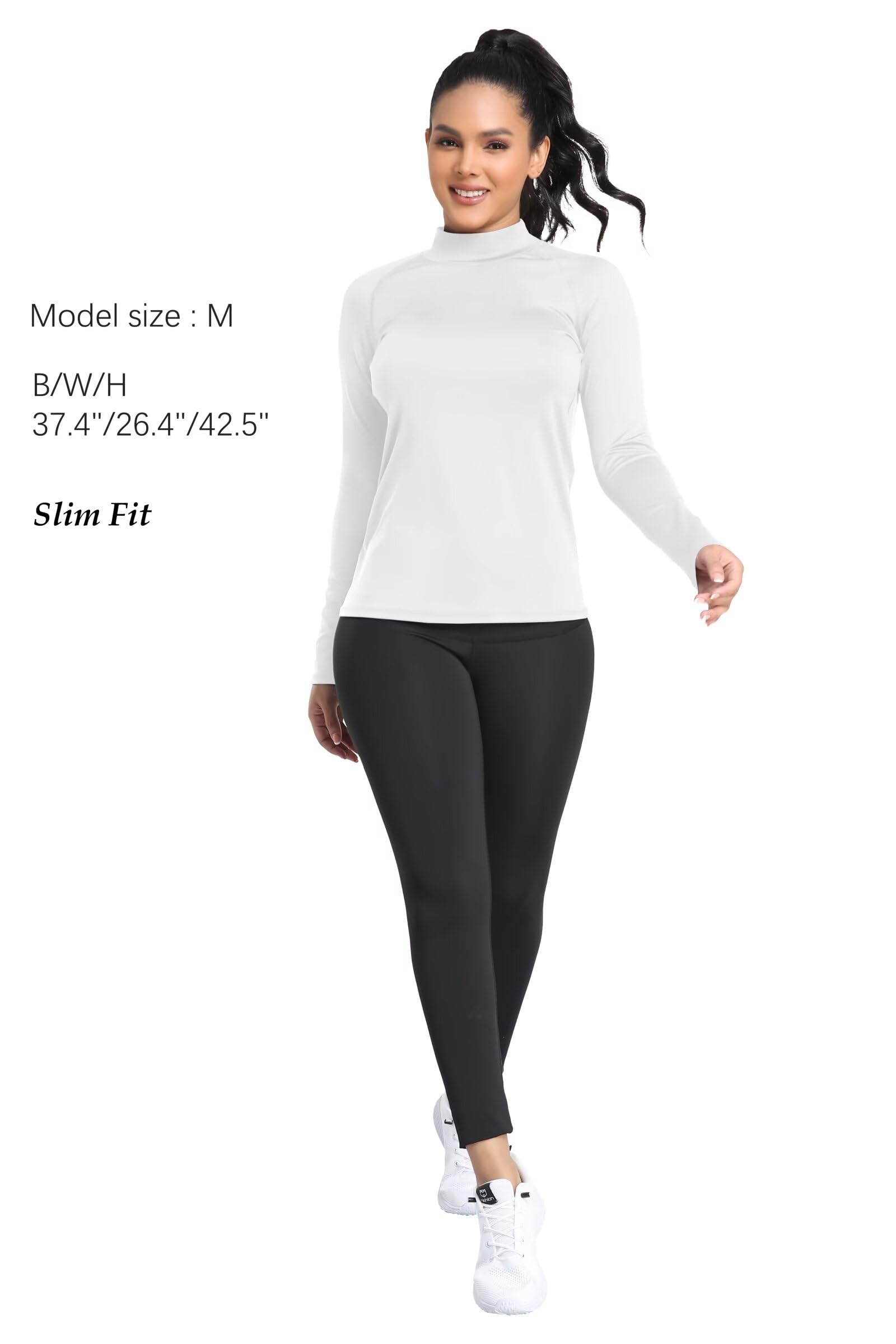 NebuKinex Paquete de 4 camisetas térmicas para mujer, con forro polar, cuello alto falso, manga larga, capa base atlética