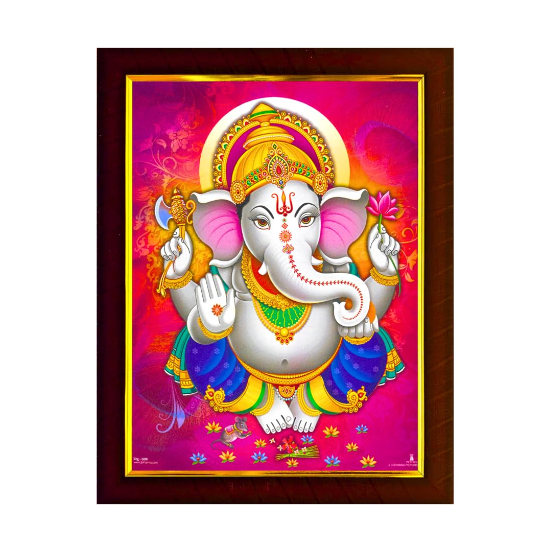 EXELLO Ganesha Art Framed Painting Religious Wood Photo Frame (Pink), Ganapathi Ganpati Photo frame 12 Inch x 10 Inch,Ganesha Religious Photo Frame,Ganapathy Pooja Room Photo frame.