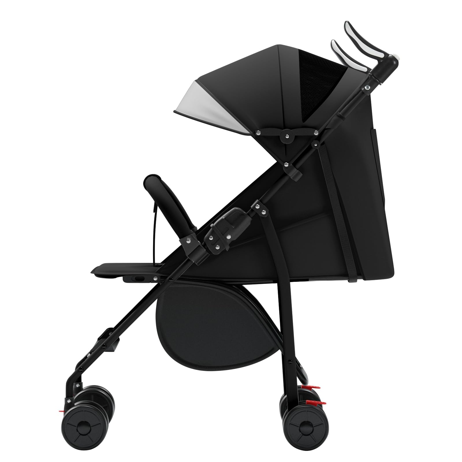 Passeggino Leggero e Compatto, Ultra Leggero, Reclinabile, Posizione Lettino, Pieghevole a Parasole, Capottina Regolabile - dalla Nascita a 22 Kg, Cuscino in Cotone + Zanzariera, Nero
