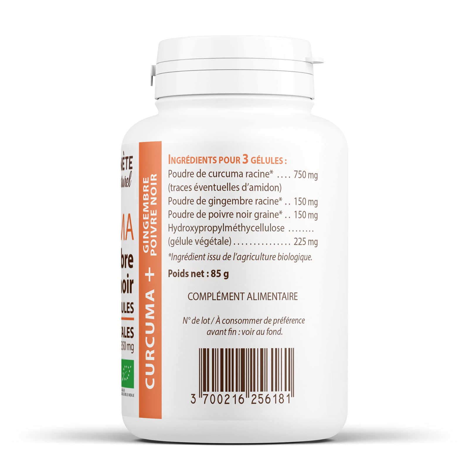 Curcuma, Gingembre et Poivre Noir Biologique 350 mg - 200 gélules végétales