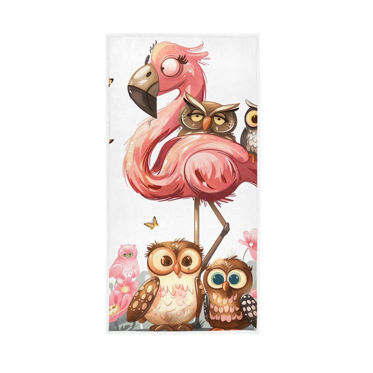 HUYGD Cartoon Flamingo Owls Hand Towels Soft Washcloths Lightweight Towels 15 x 30 Inch
