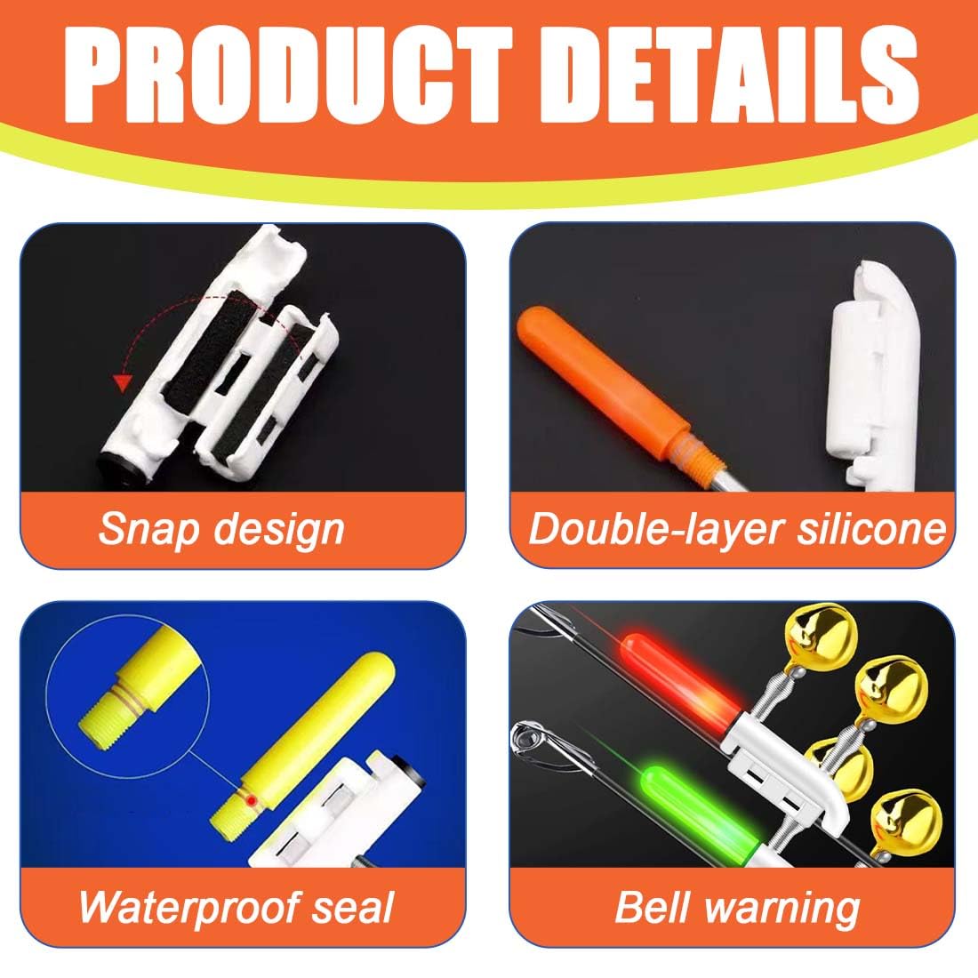 Pack De 4 Luminoso Luz Stick CañAs Pesca, Barra De Brillo De Pesca, CañA De Pescar Flotante, Con hebilla, alarma de pesca, Con cargador y batería para pesca nocturna, Al aire libre