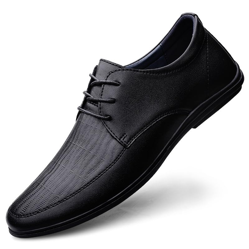 HOOENG Dress Oxford Formal Shoes for Men Lace Up Round Toe Vegan Leather Solid Color Derby Shoes Anti-Slip Rubber Sole Block Heel Low Top Wedding(Color:Black,Size:8.5)