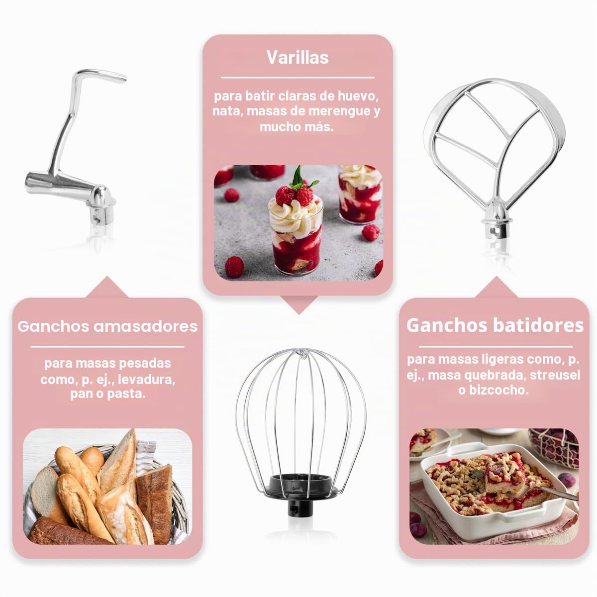 Clatronic® Máquina de Cocina Retro para Hornear | Amasadora 5L |1100W | Amasadora | Gancho y Batidor | Amasadora Protector contra salpicaduras con abertura de repuesto - KM 3711 rosa