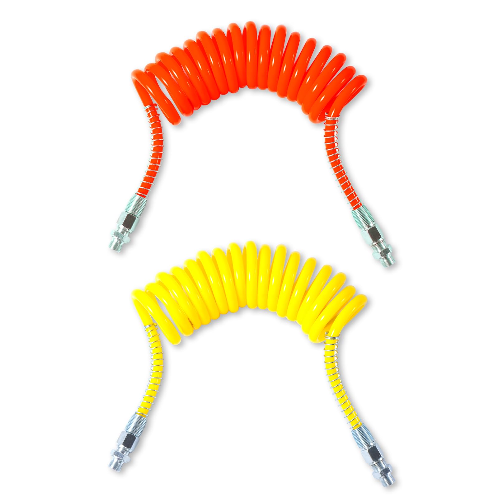 Set di Tubi spiralati Pneumatici CeyKvo, 2 Pezzi da 4 Metri ciascuno, Giallo e Rosso – Tubo spiralato Pneumatico Robusto per Camion, rimorchi e Agricoltura (M22*1,5)