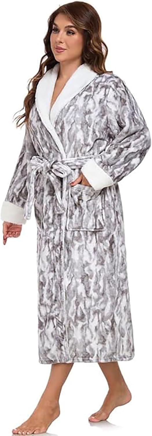 RONGTAI Plush Fleece Bathrobe for Women, Long Robe with Two Side Pockets and Belt, Warm and Cozy Fluffy Sleepwear Nightgown - Image 4