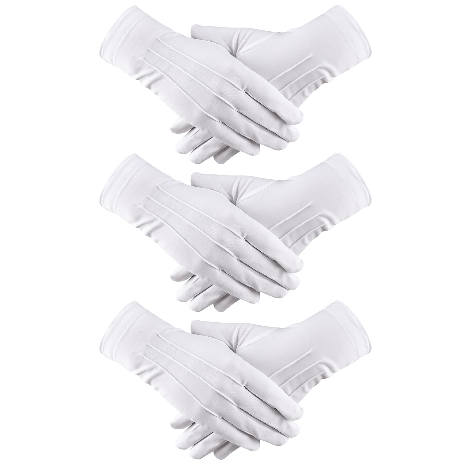 Guanti Da Smoking Bianchi - 3 Paia In Nylon, Con Fibbie, Per Cerimonie, Cosplay E Lavori Di Precisione - Foto 5