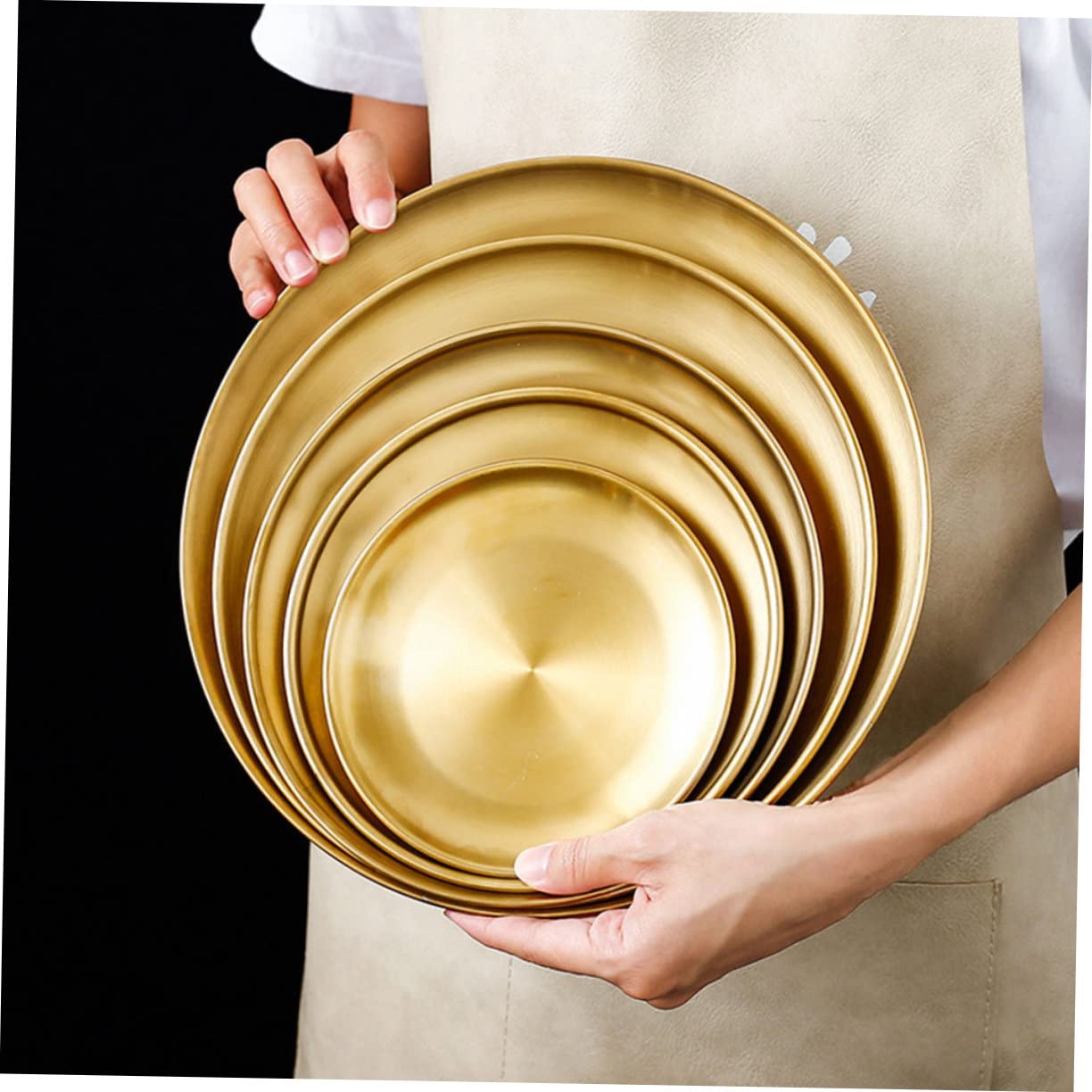 Set Di 9 Piatti Piani In Acciaio Inox | Dorato | Ø23 Cm | Per Campeggio, Barbecue, Feste - Foto 2