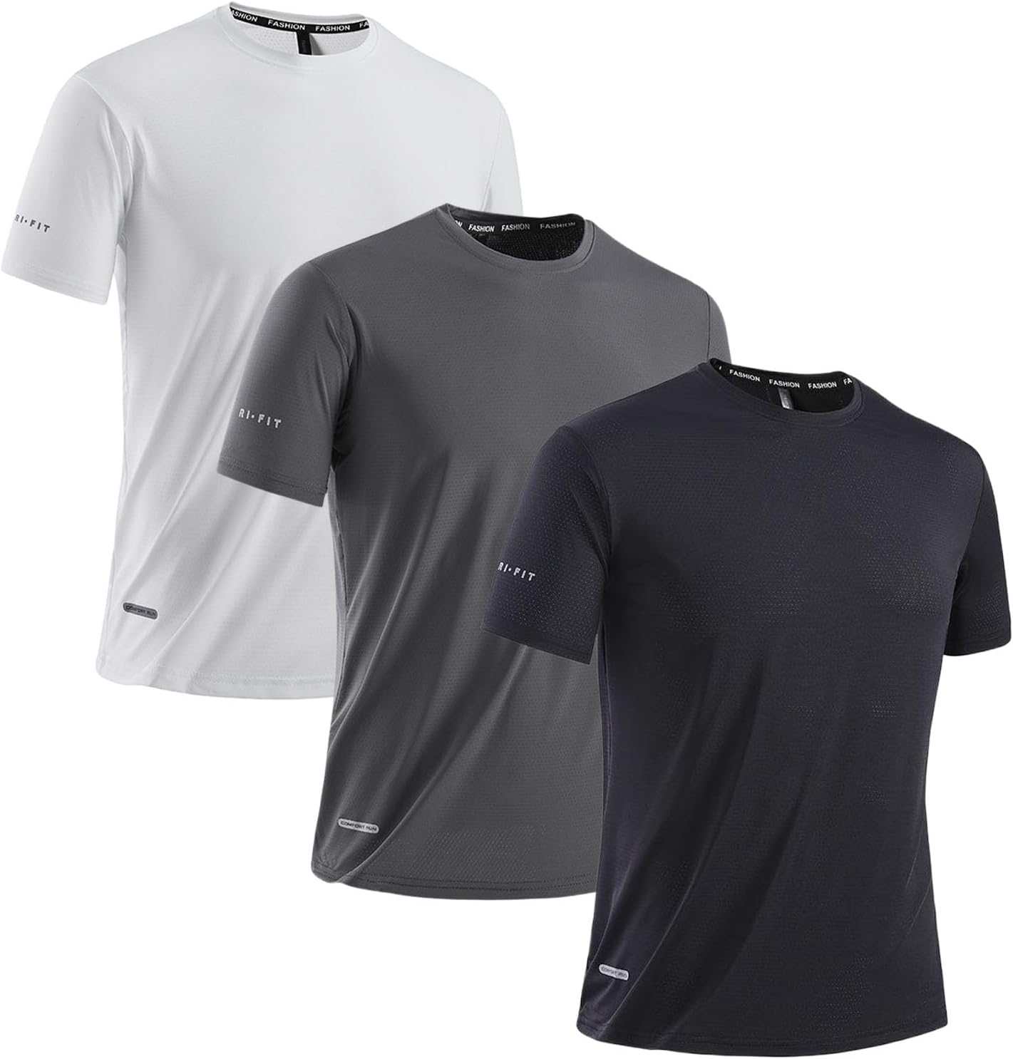 3 Pack Men's Running and Gym Quick-Dry Breathable Sports T-Shirt, Lightweight and Comfortable
