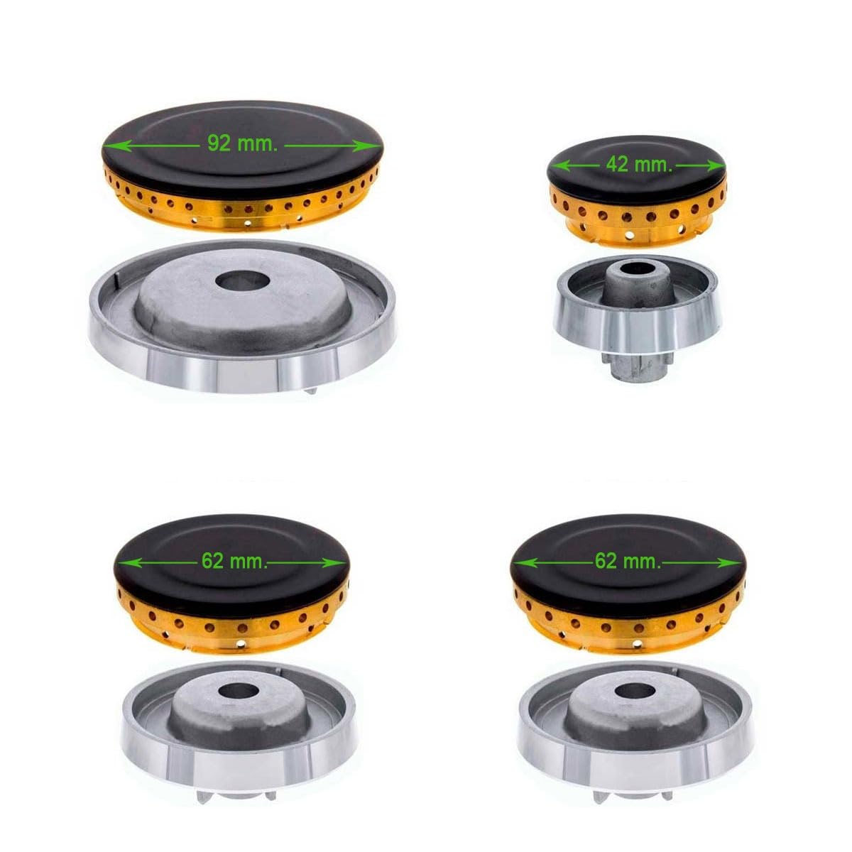 Conjunto 4 quemadores/fuegos con base compatible con cocina de gas Teka, Fagor, Balay