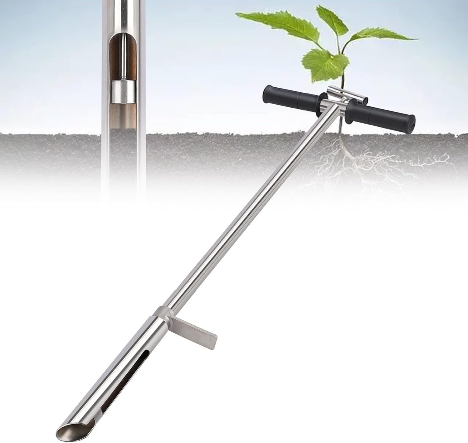 Amazon.co.jp 40インチ土壌サンプラープローブ、土壌プローブ、304ステンレス鋼Tスタイル土壌サンプラープローブ、フットペダル