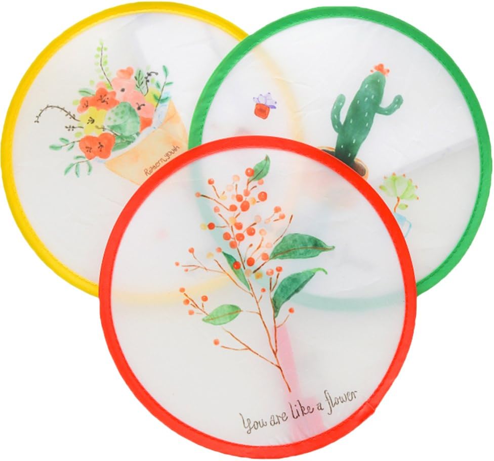 iSuperb Set of 3 Unit Japanese Style Foldable Beautiful Pattern Round Handheld Folding Fans Great Wedding Decoration, Birthdays, Home Gifts Random Color&Pattern
