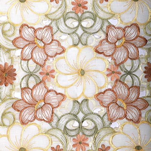 Image of MONKDECOR 022 Tissue Embroidery Dining Table Runner (15x70 Inches, Brown)