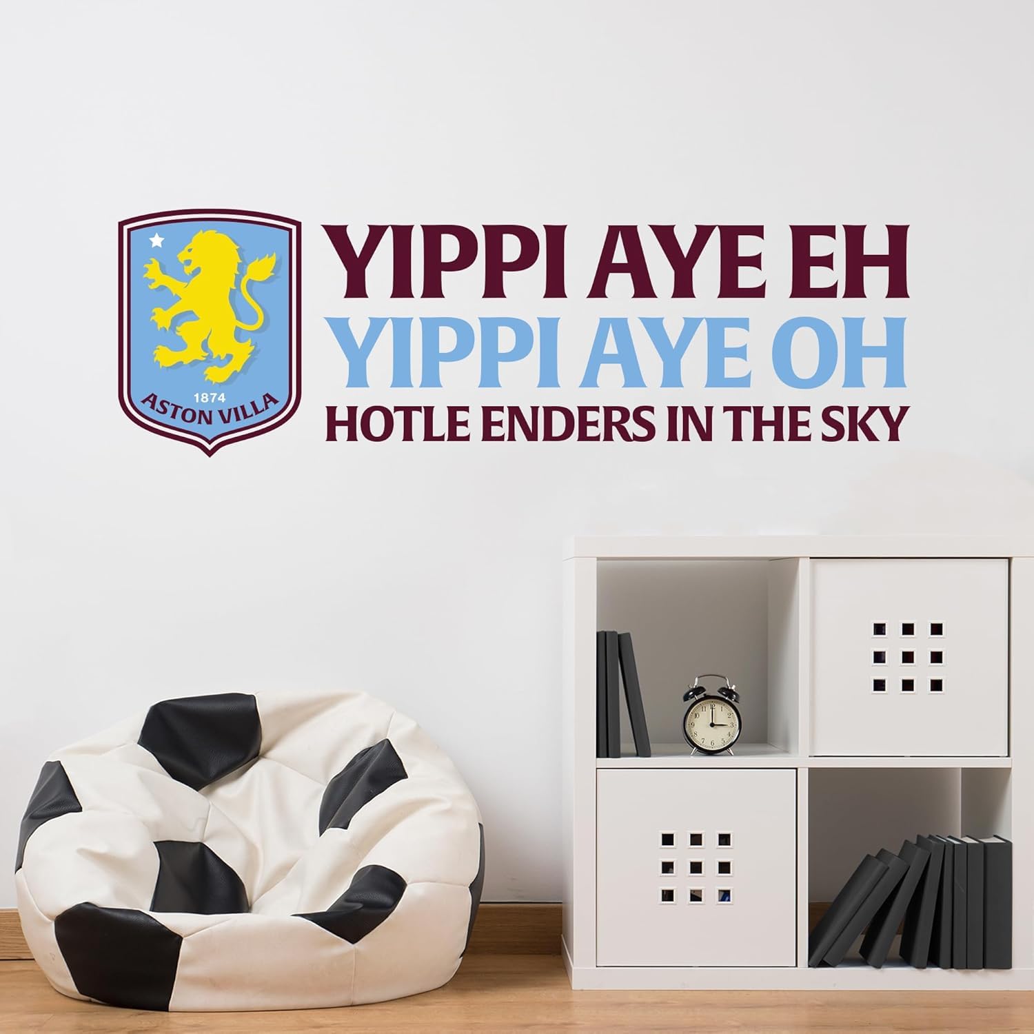 Beautiful Game Blue Aston Villa Football Club Crest And Holte Enders In The Sky Song Wall Sticker (90Cm Width X 30Cm Height)
