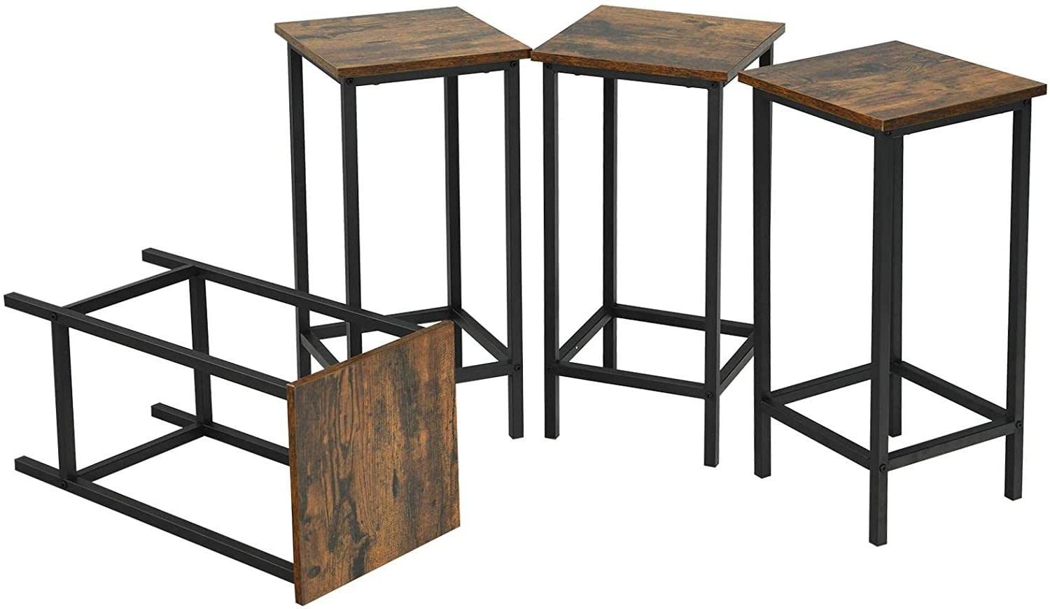 GIANTEX 4 drewniane stołki barowe z podnóżkiem, żelazna rama, wysokość siedziska 62 cm, do kuchni, salonu, kawiarni, bistro