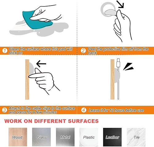 Miniatura 7 de Shintop Clips para cables, paquete de 16 soportes de cable blanco, organizador de cables adhesivos para organizar teléfonos, cargadores, escritorio,