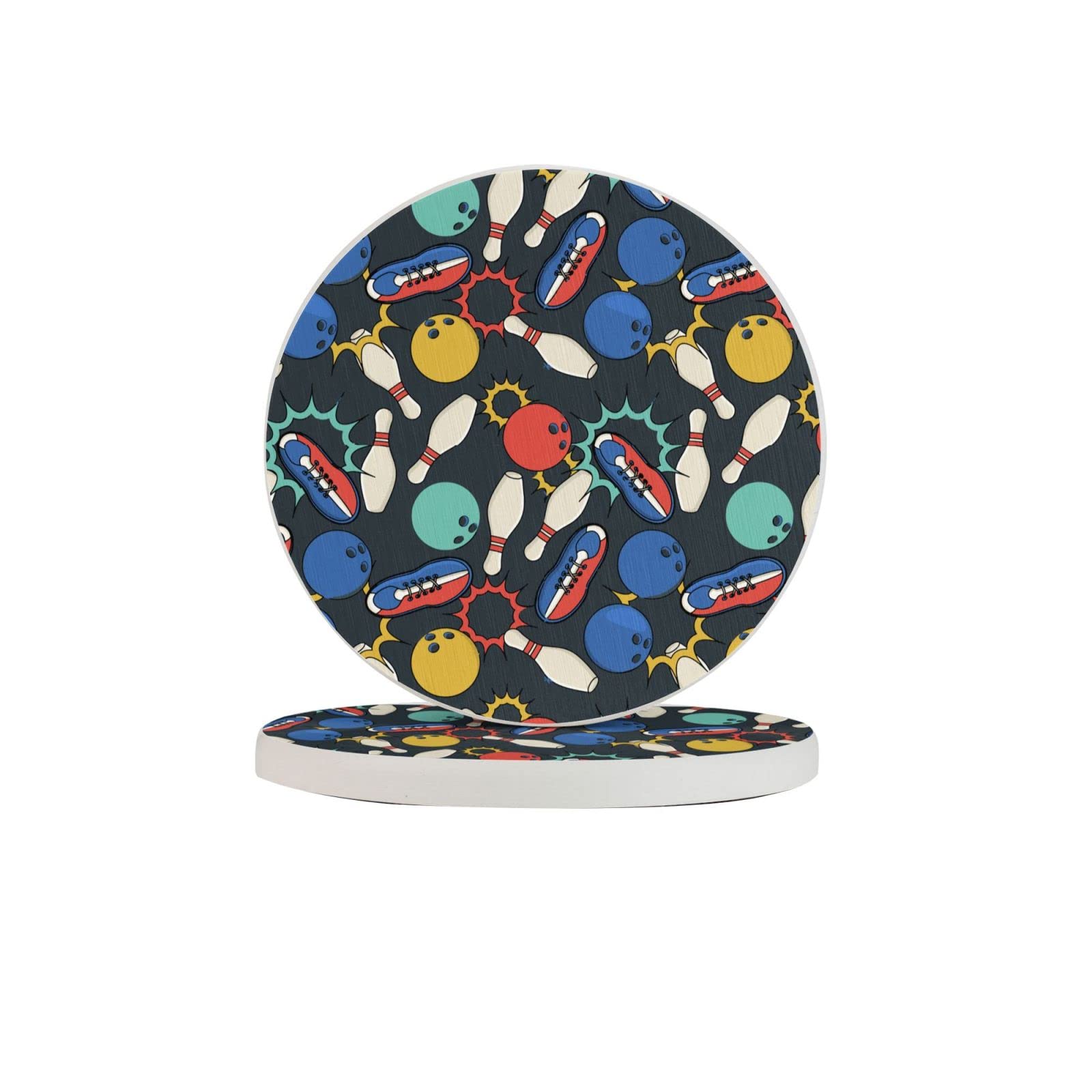 Bowling Two Pieces Drink Coaster for Tabletop Protection Place Mats for Home Decor