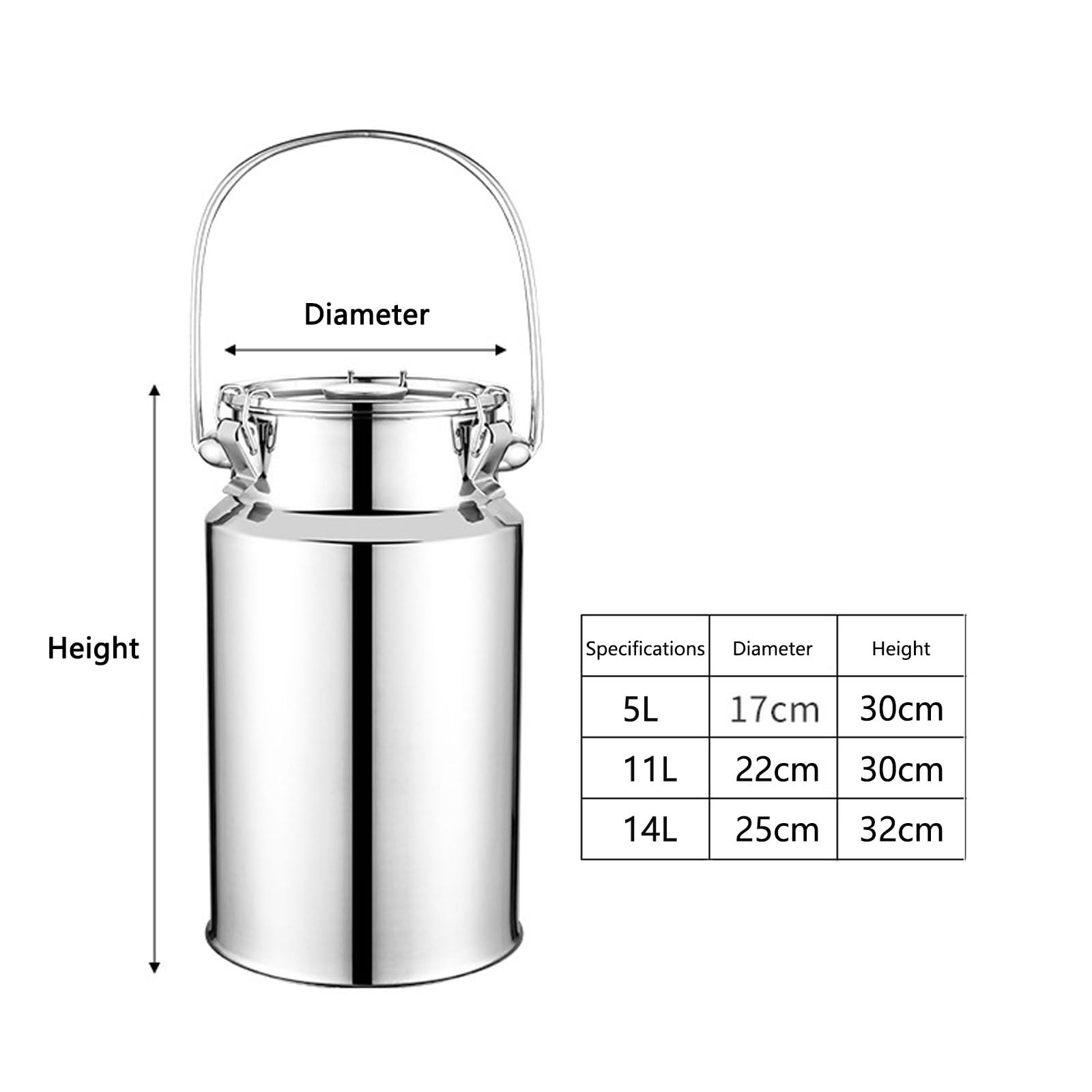 Cubo De Leche De Acero Inoxidable, Cubo Hermético para Leche Cubo De Transporte con Tapa Y Asa, Recipiente para Alimentos para Granjas, Cafeterías, Cocinas Y Acampadas ﻿,11L 22x30CM