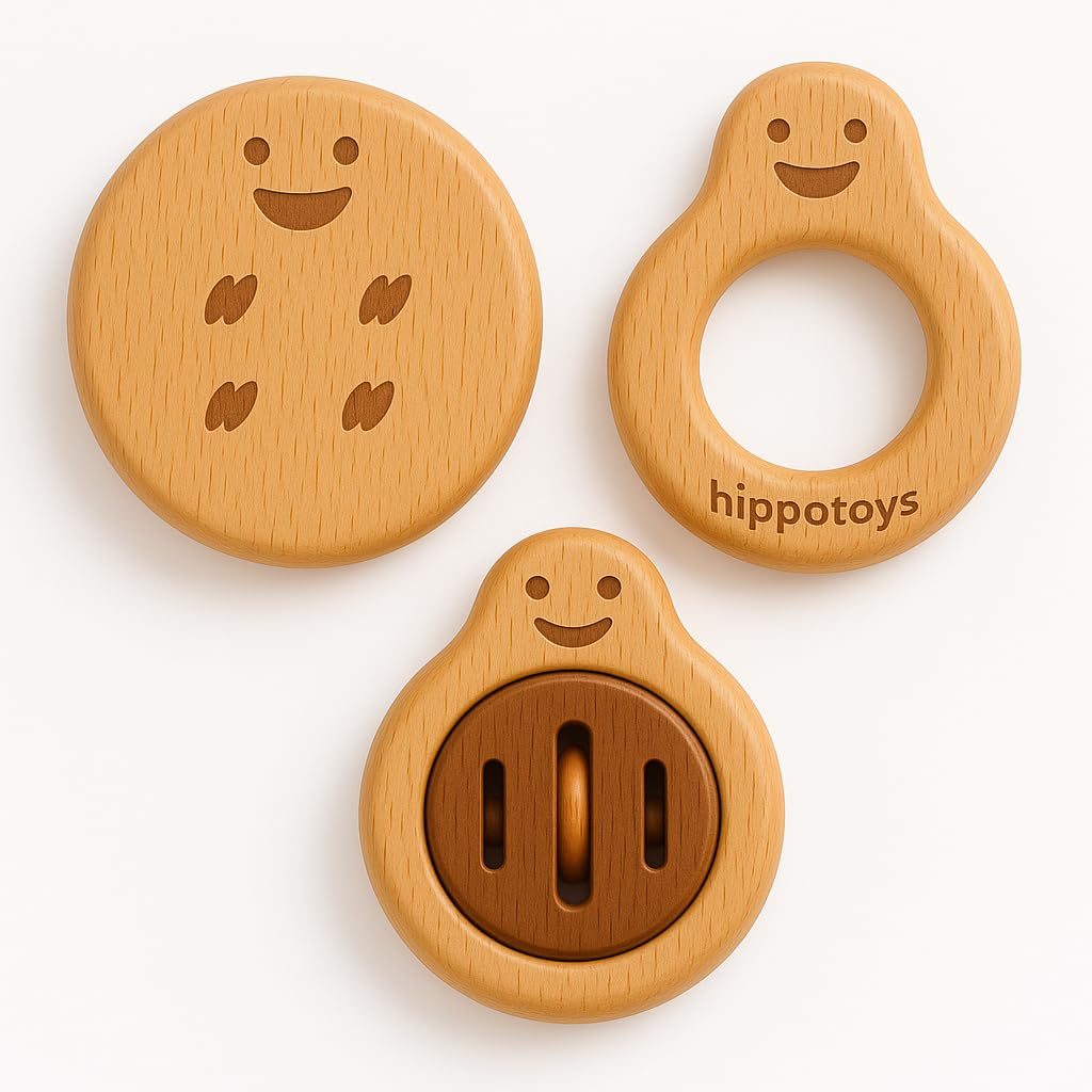 Wooden Rattle Teether Gift Set – Newborn Essentials for Boys & Girls | Natural Toys for Infants | Ideal Baby Shower Gift | 0–6 Month Sensory Toy